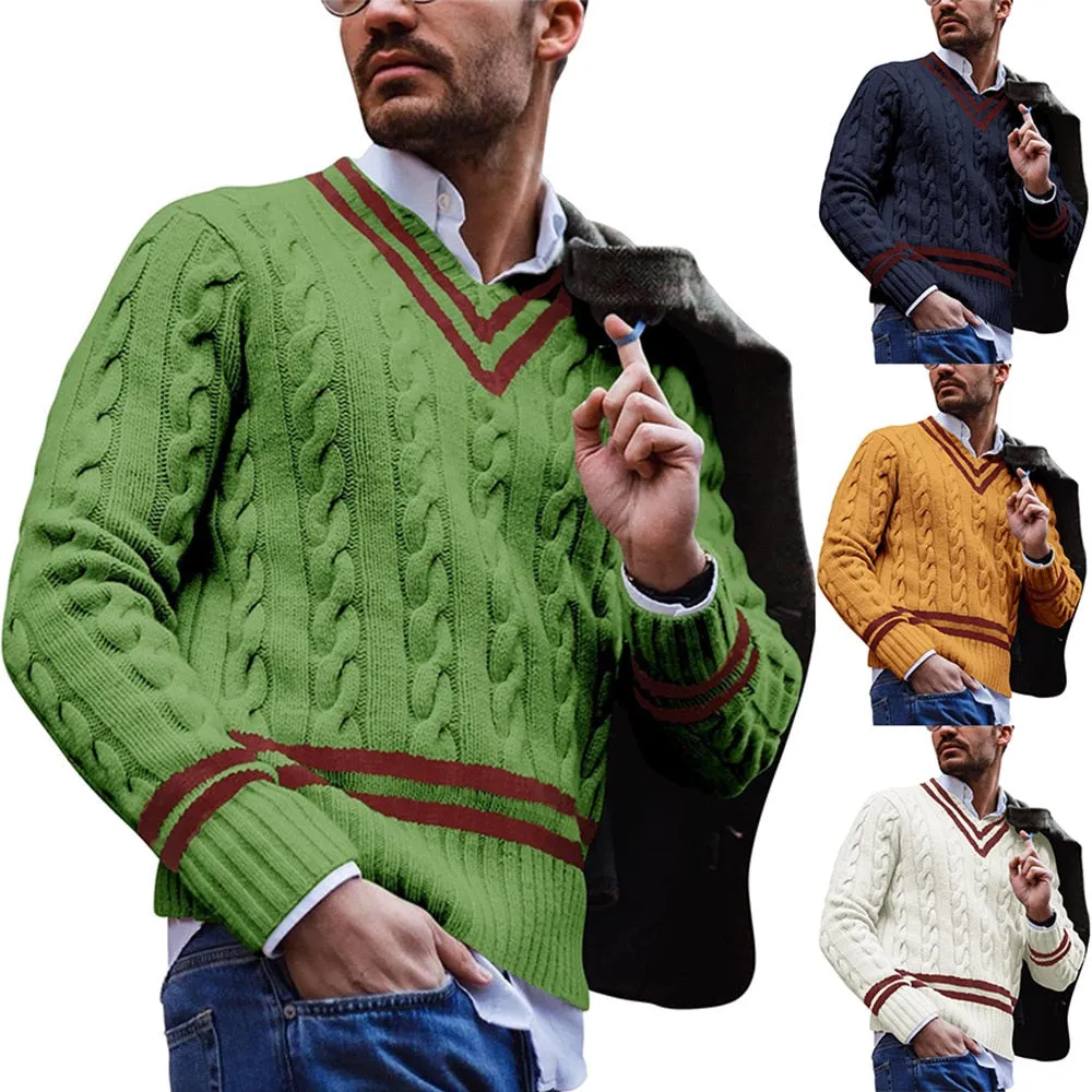 Autumn Europe America New Clothes V-neck Warm Casual Pullovers Sweaters Fashion Knitted Sweater Male Streetwear