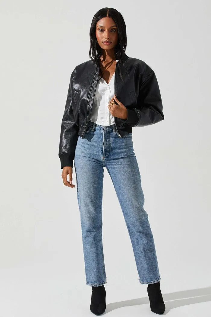 Avianna Faux Leather Bomber Jacket