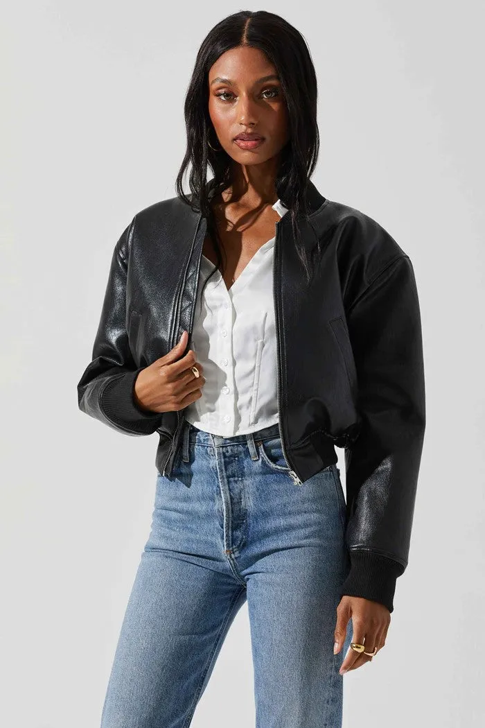 Avianna Faux Leather Bomber Jacket