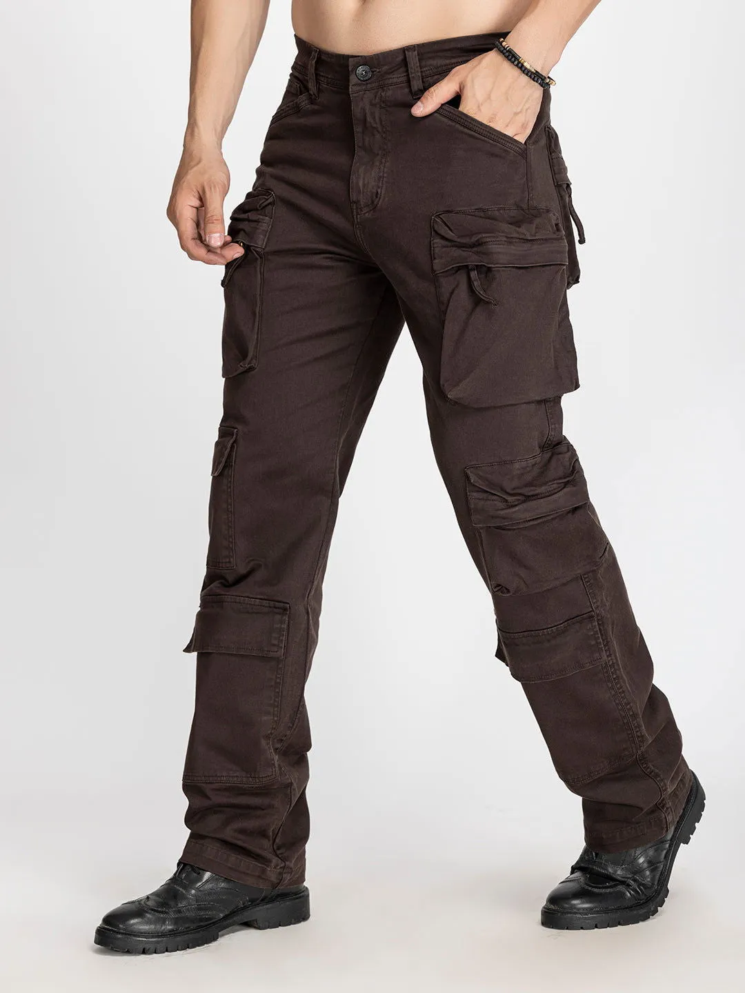 Baggy Utility Pants-10 pockets Brown