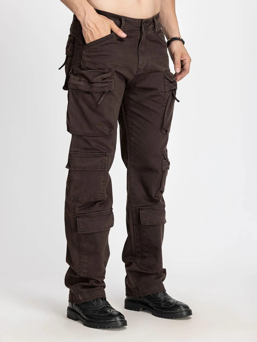 Baggy Utility Pants-10 pockets Brown