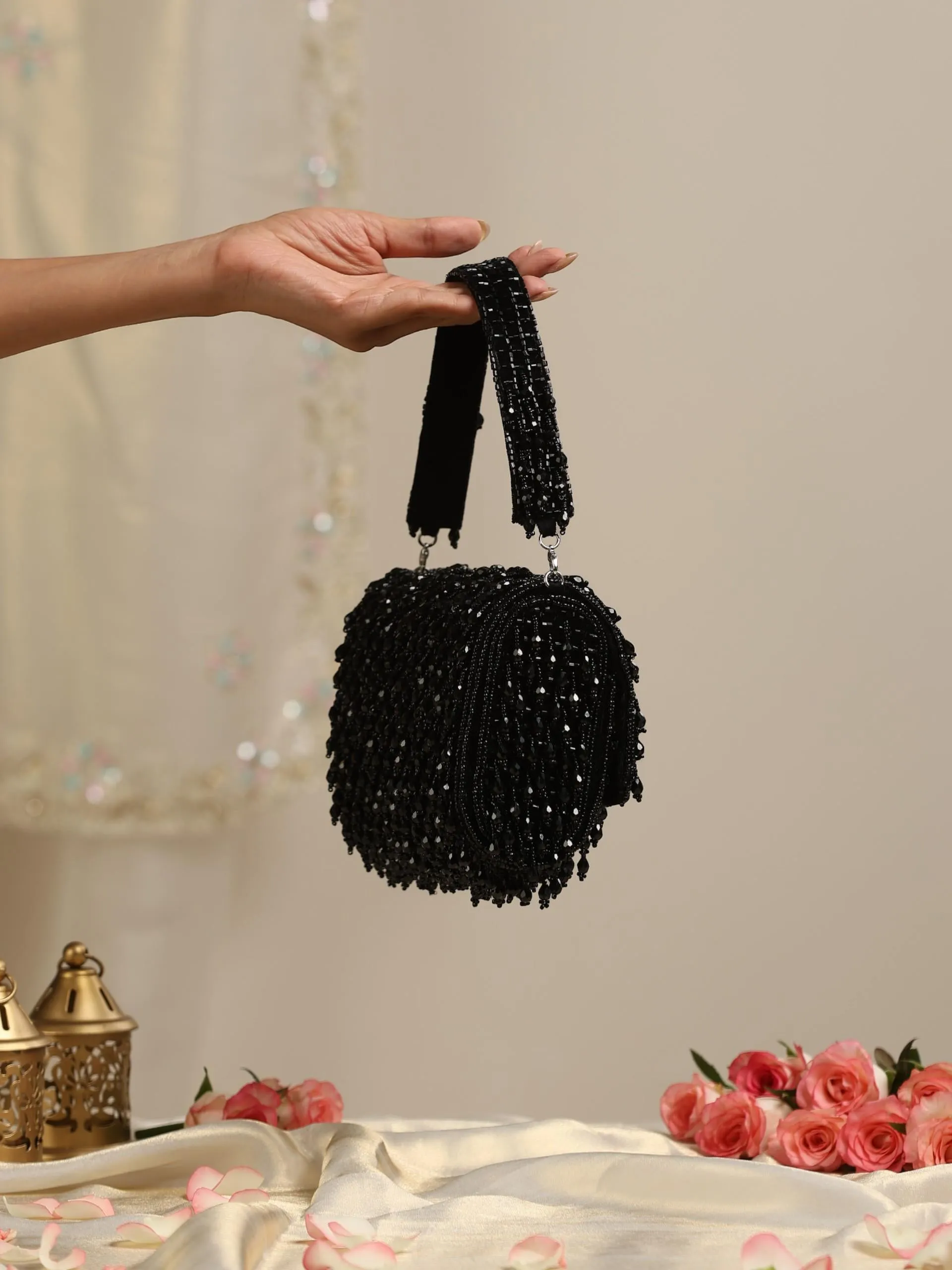 Beaded Black Clutch Bag