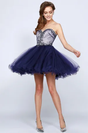 Beaded Sweetheart Top Tulle Skirt Short Cocktail & Homecoming Dress