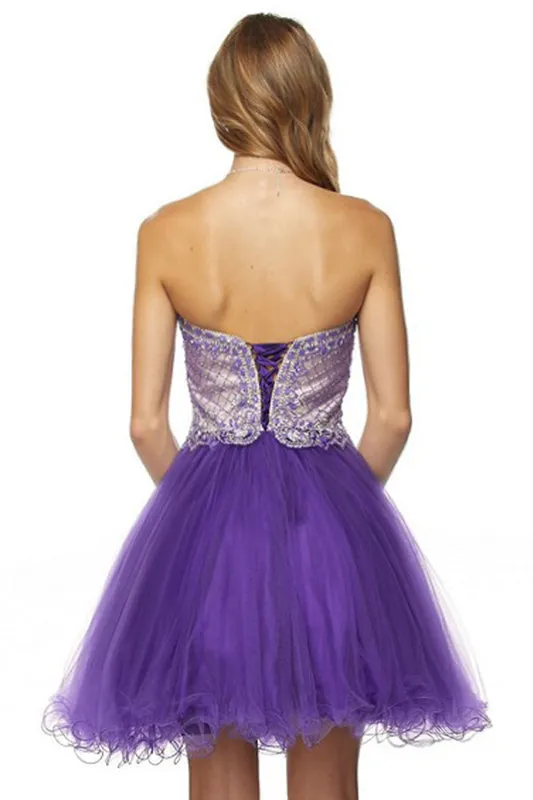 Beaded Sweetheart Top Tulle Skirt Short Cocktail & Homecoming Dress