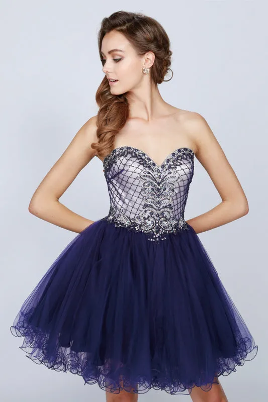 Beaded Sweetheart Top Tulle Skirt Short Cocktail & Homecoming Dress