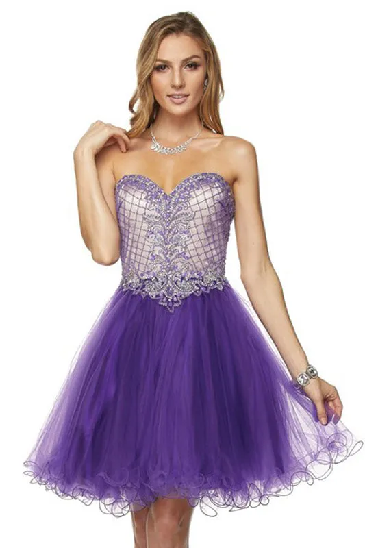 Beaded Sweetheart Top Tulle Skirt Short Cocktail & Homecoming Dress