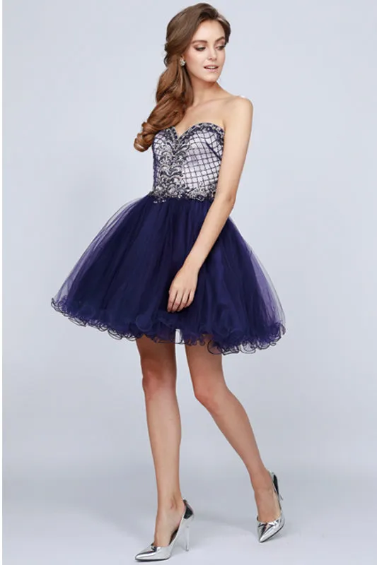 Beaded Sweetheart Top Tulle Skirt Short Cocktail & Homecoming Dress