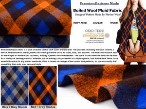 Boiled Wool Plaid Diagonal Pattern Fabric / Made by Merino Wool