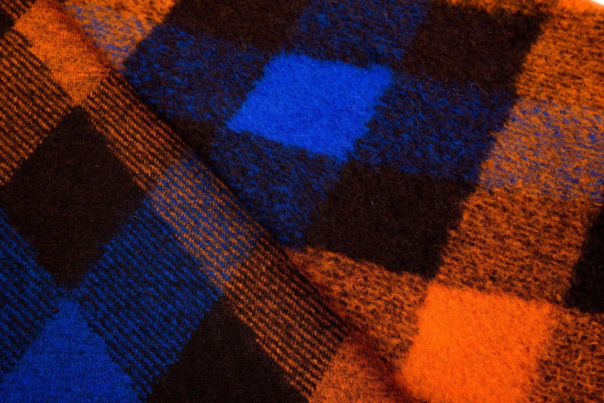 Boiled Wool Plaid Diagonal Pattern Fabric / Made by Merino Wool