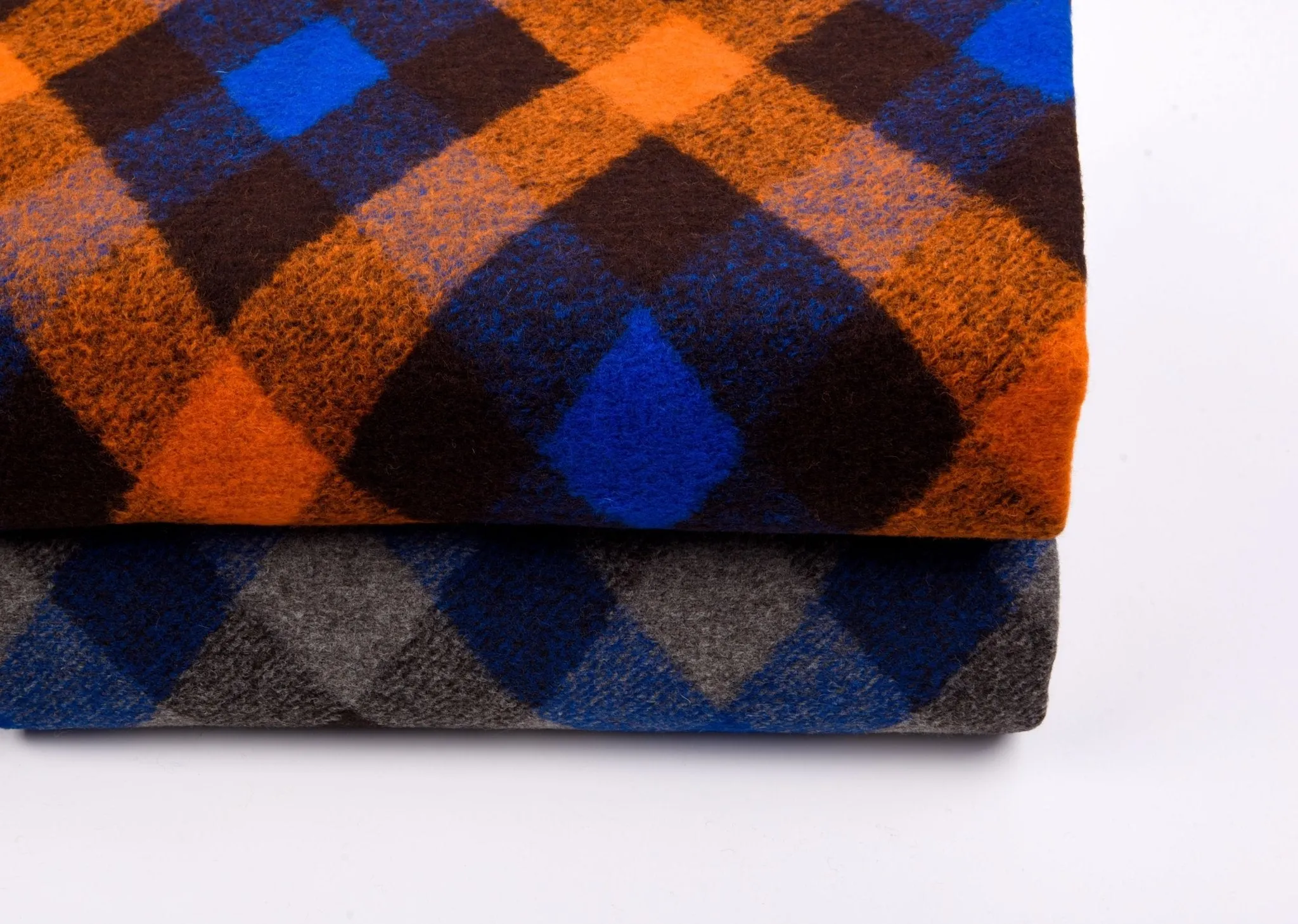 Boiled Wool Plaid Diagonal Pattern Fabric / Made by Merino Wool