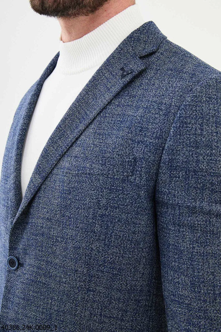 Brabion James Navy Blue Slim Fit Patterned Blazer