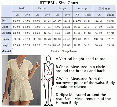 BTFBM Women 2023 Summer Fashion V Neck Wrap Rompers Swiss Dot Pocketed Elastic Waist Short Sleeve Beach Shorts Jumpsuit(Apricot, X-Large)