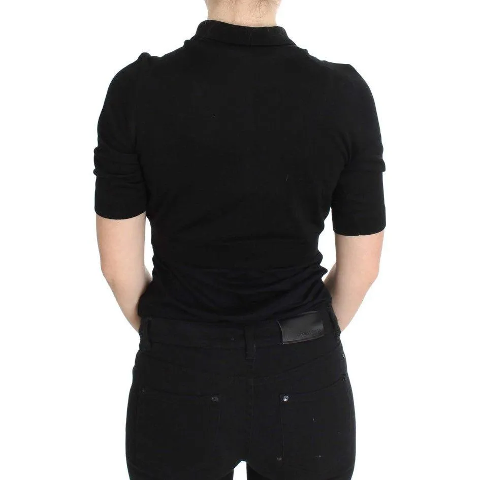 Dolce & Gabbana Elegant Black Silk Floral Polo Top