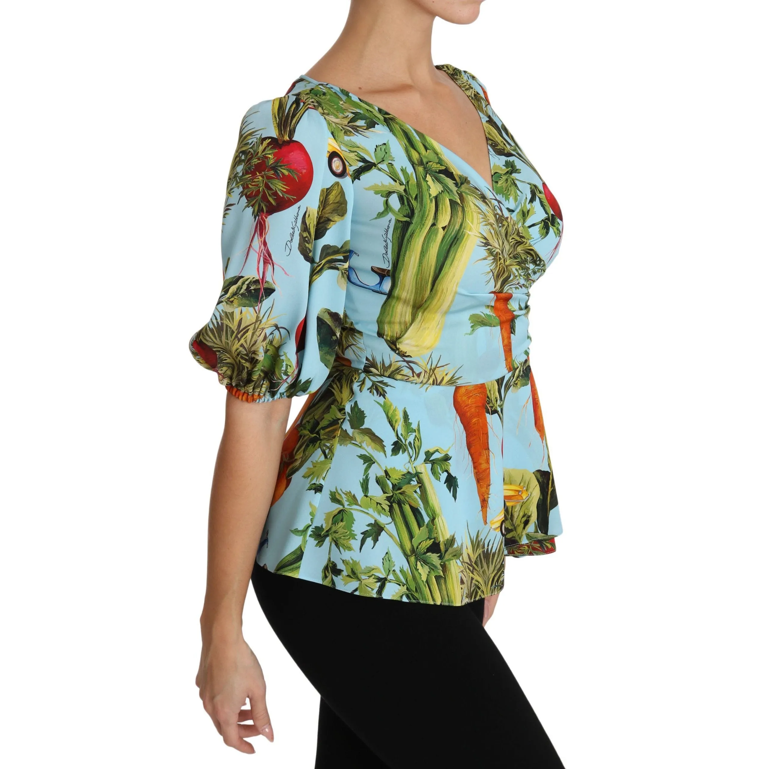 Dolce & Gabbana Vegetable Print Silk Top Extravaganza