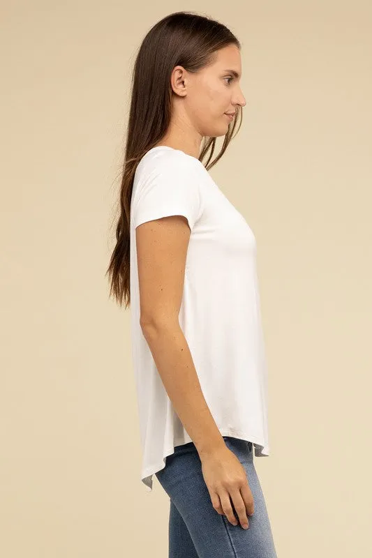 Flowy Round Hem Rayon Short Sleeve Top