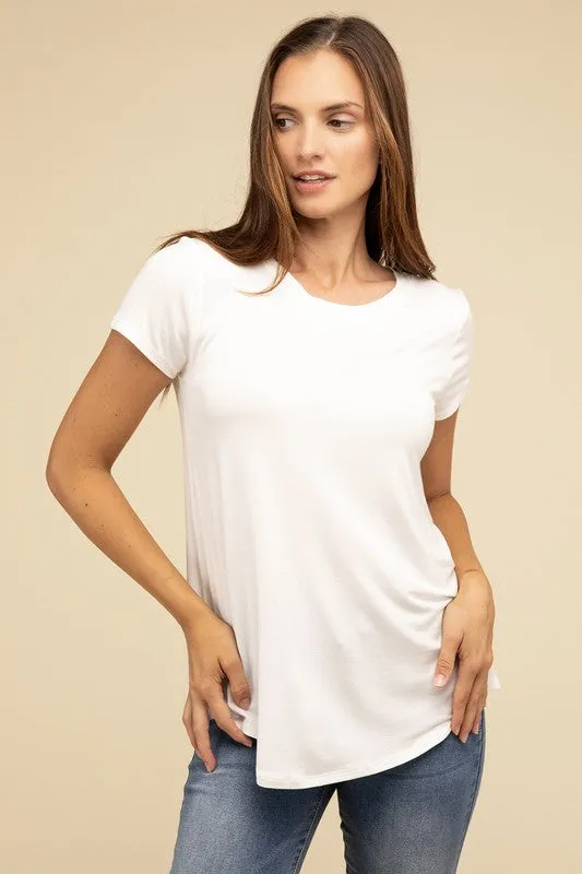 Flowy Round Hem Rayon Short Sleeve Top