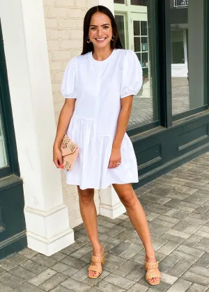 Frances Puff Sleeve Poplin Dress - White ***FINAL SALE***