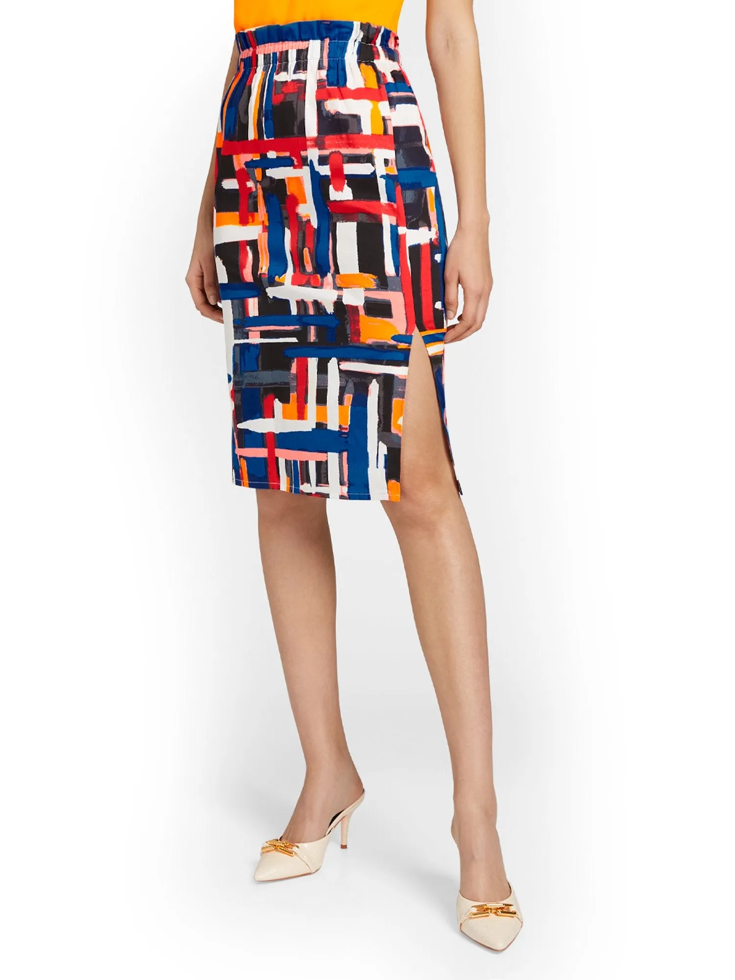 Geometric-Print Poplin Pencil Skirt