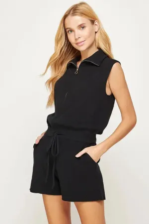 Half Zip Sleeveless Knit Romper