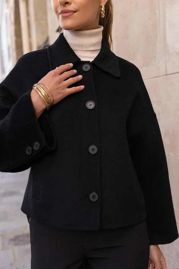 Handmade Oversized Cropped Wool Coat Black