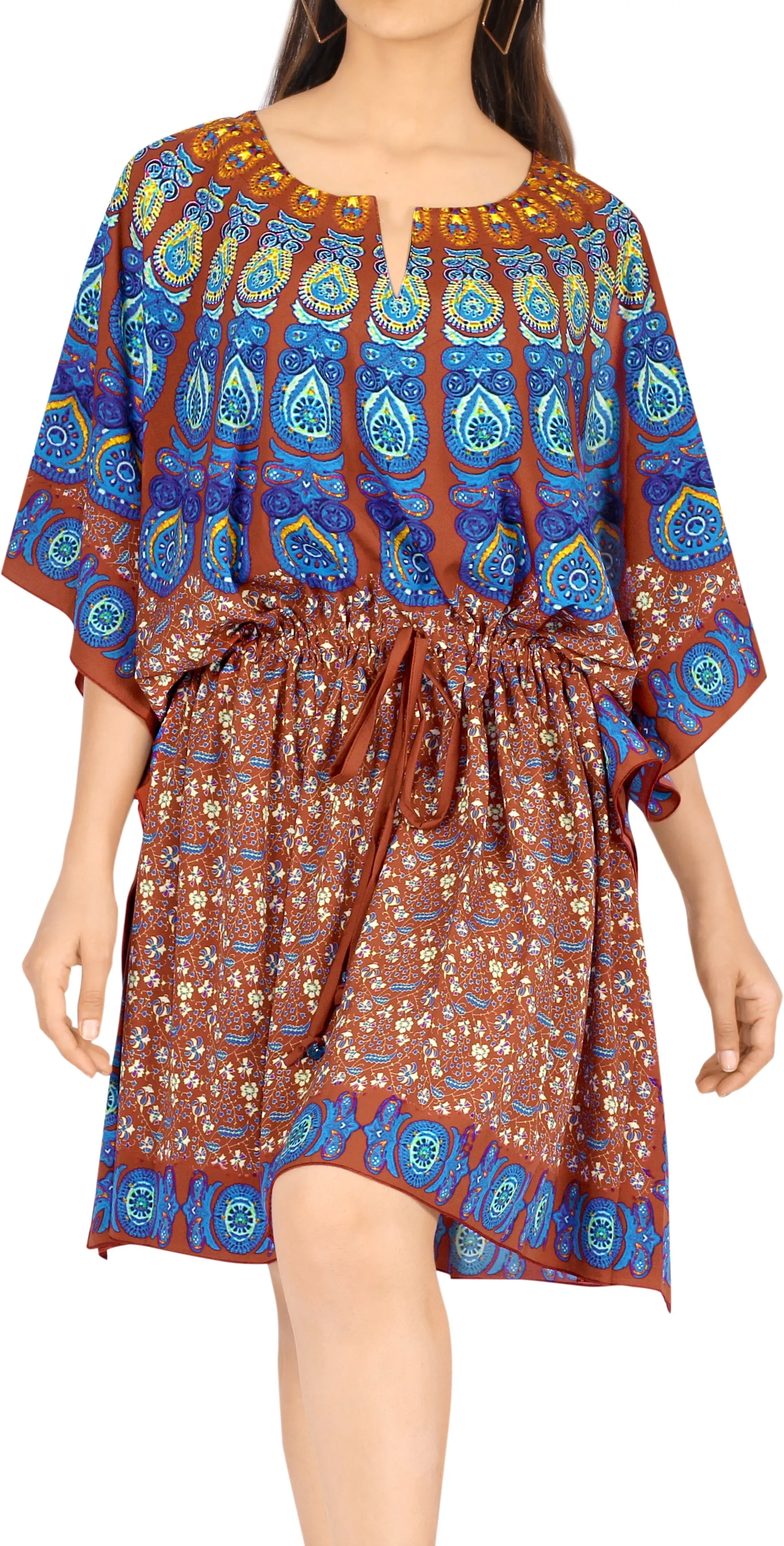 La Leela Women's Mandala Printed Everyday Red Coverup Dress Top Blouse 2x-3x