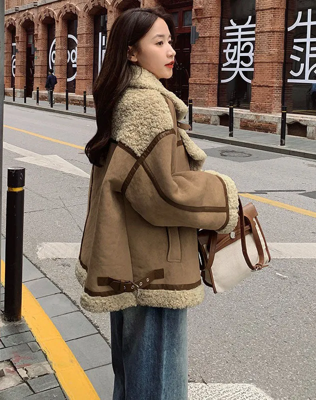 Lamb Wool Cotton Fur One-Piece Short Winter Suede Women's Coat