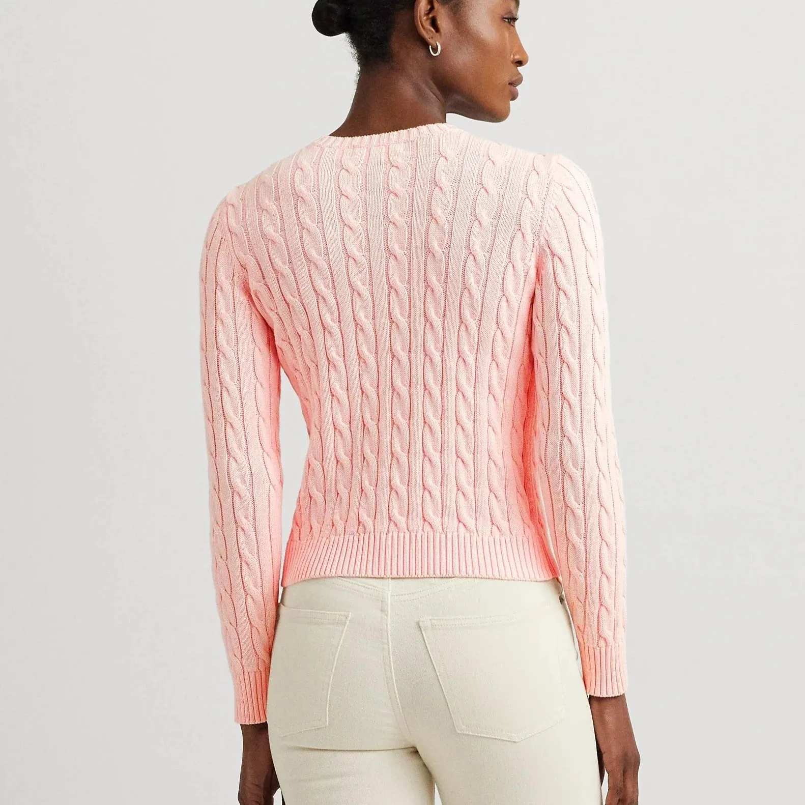 Lauren Ralph Lauren Cable-Knit Cotton Cardigan in Pink Opal