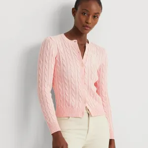 Lauren Ralph Lauren Cable-Knit Cotton Cardigan in Pink Opal