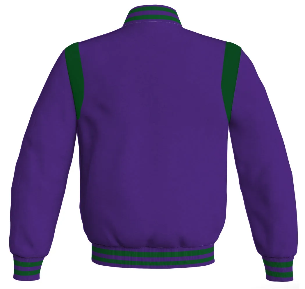 Letterman Baseball Bomber Retro Jacket Purple Body Green Leather Inserts