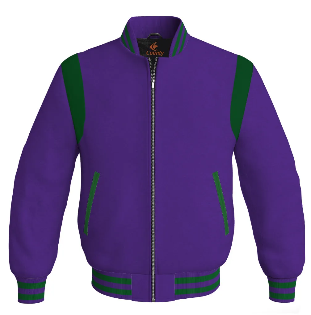 Letterman Baseball Bomber Retro Jacket Purple Body Green Leather Inserts