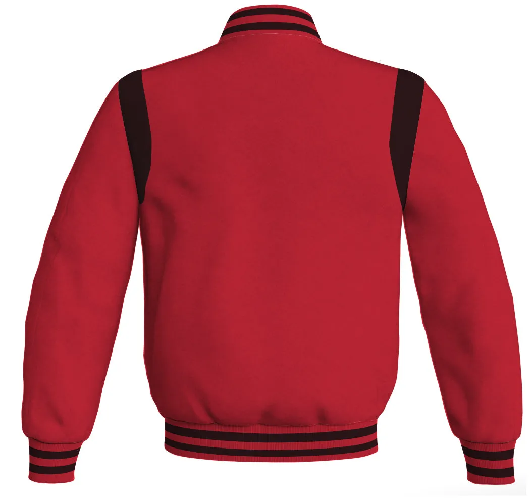 Letterman Baseball Bomber Retro Jacket Red Body Black Leather Inserts