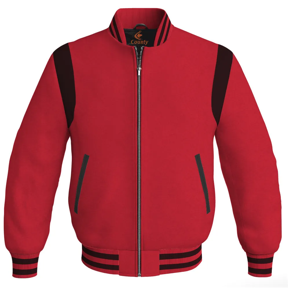 Letterman Baseball Bomber Retro Jacket Red Body Black Leather Inserts