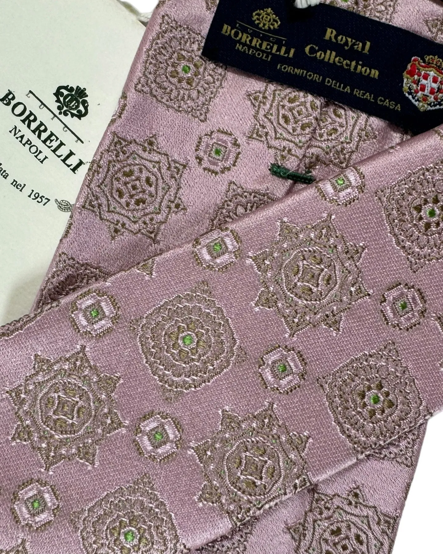 Luigi Borrelli Sevenfold Tie Pink Medallion Design ROYAL COLLECTION - SALE