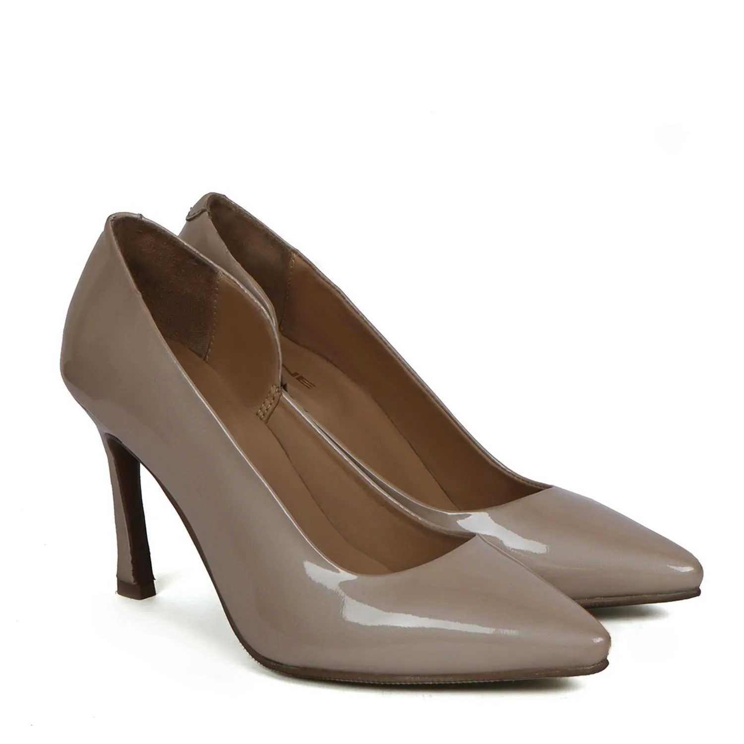 Luxurious Patent Leather Pointed Toe Ladies Formal Beige Stiletto Pencil Heel By Brune & Bareskin