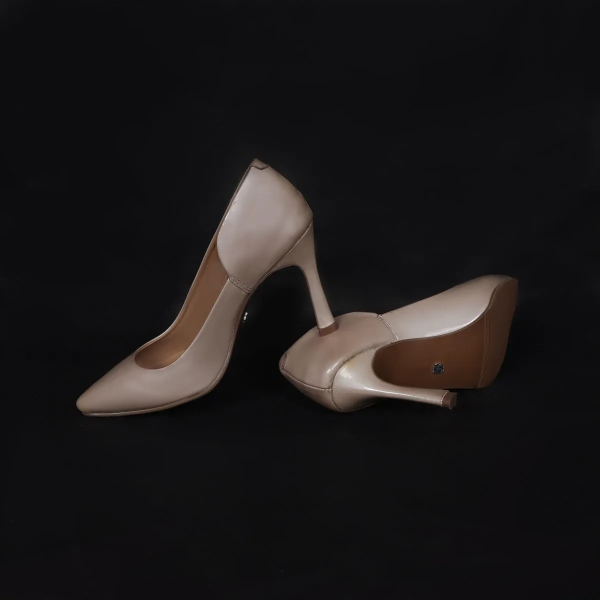 Luxurious Patent Leather Pointed Toe Ladies Formal Beige Stiletto Pencil Heel By Brune & Bareskin