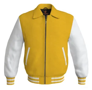 Luxury Bomber Classic Jacket Yellow/Gold Body and White Leather Sleeves