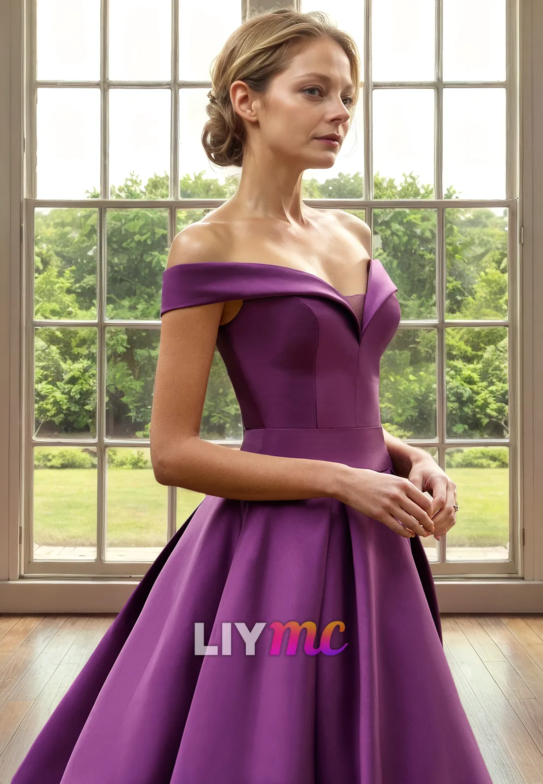 M1319 - V-Neck Strapless Sleek Satin Pleated A-Line Mother of Bride Dress Cocktail Dress