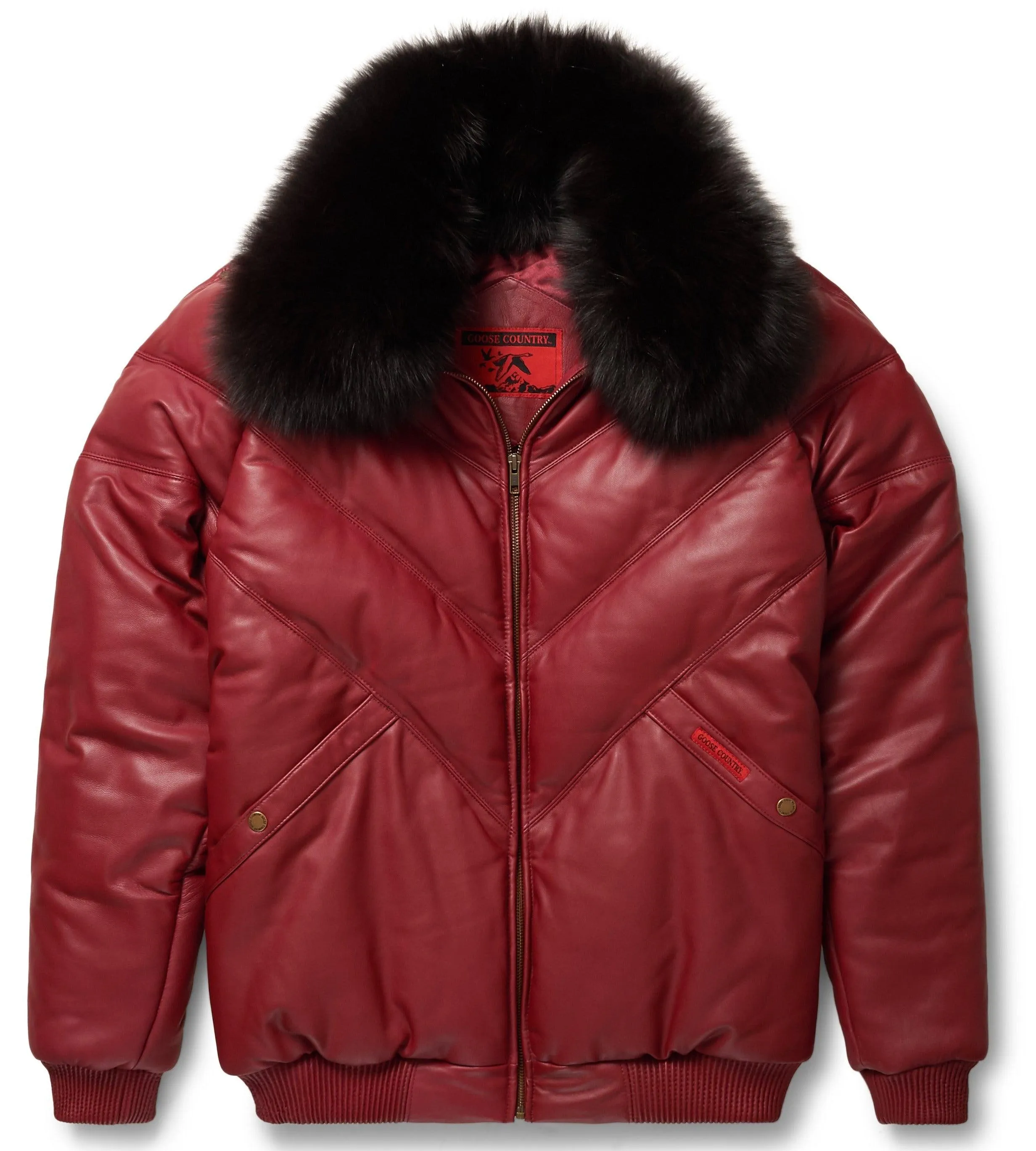 Men's Burgundy Leather V-Bomber Jacket