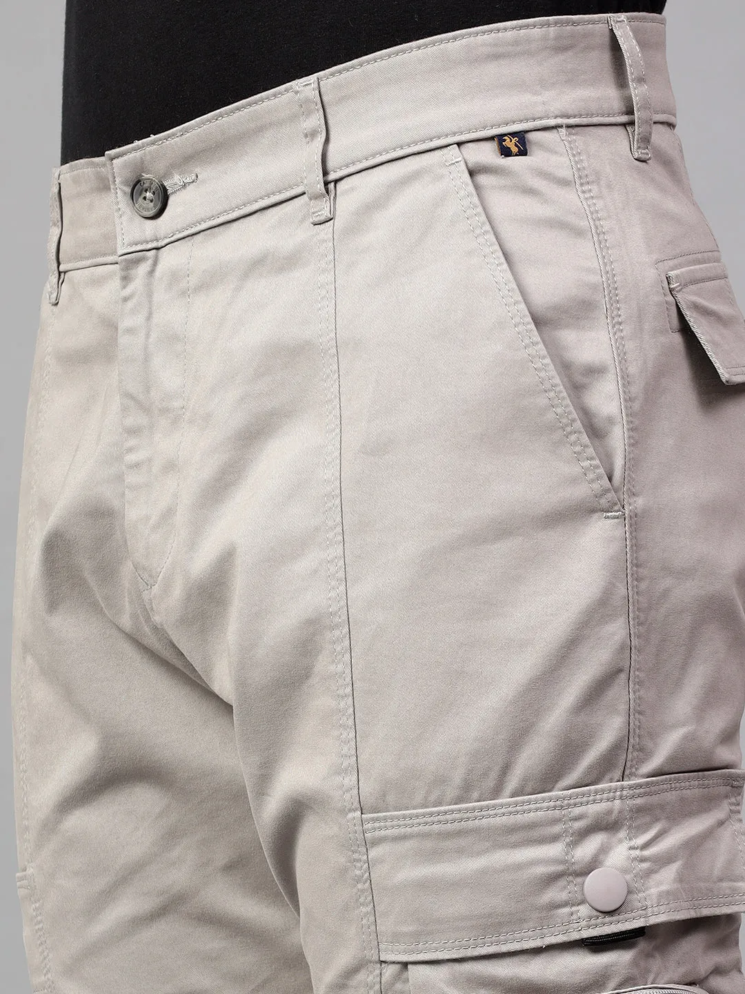 Men's Light Grey Solid Full Length Cargo