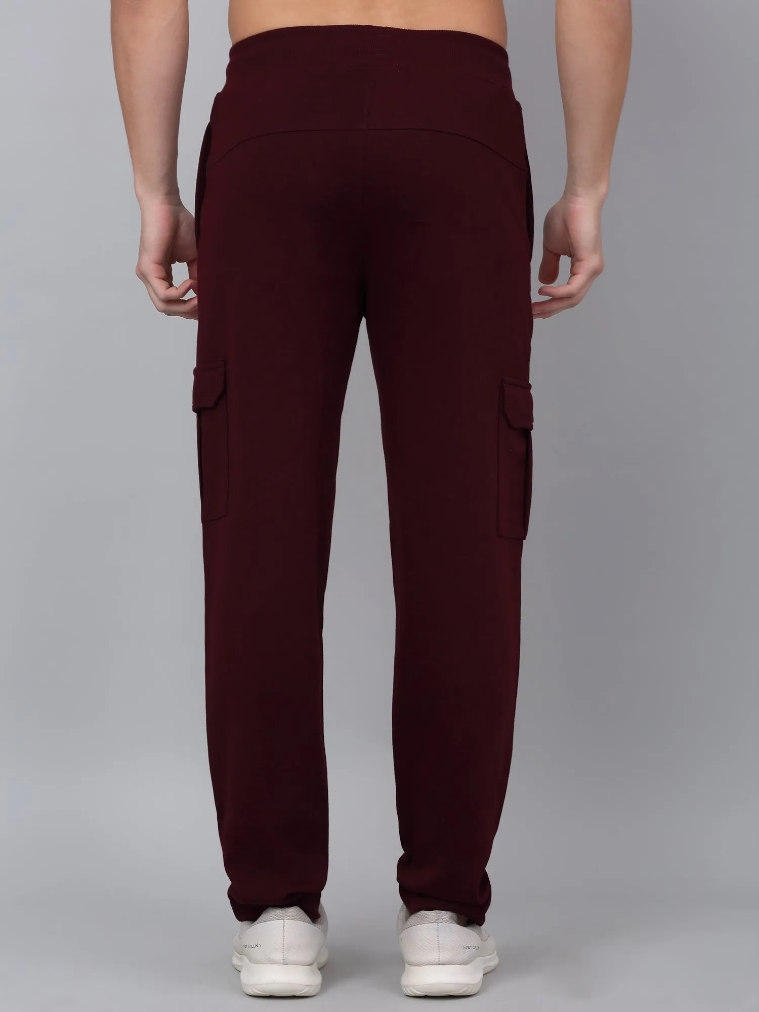 Men's Maroon Solid Full Length Cargo