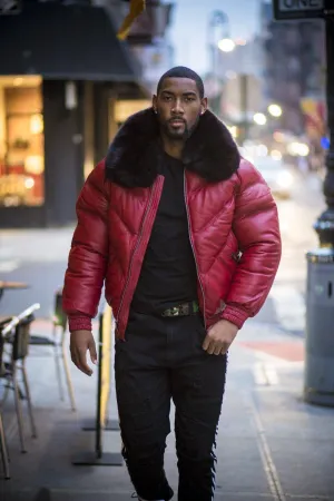 MEN'S RED (BLACK FUR) V BOMBER JACKET