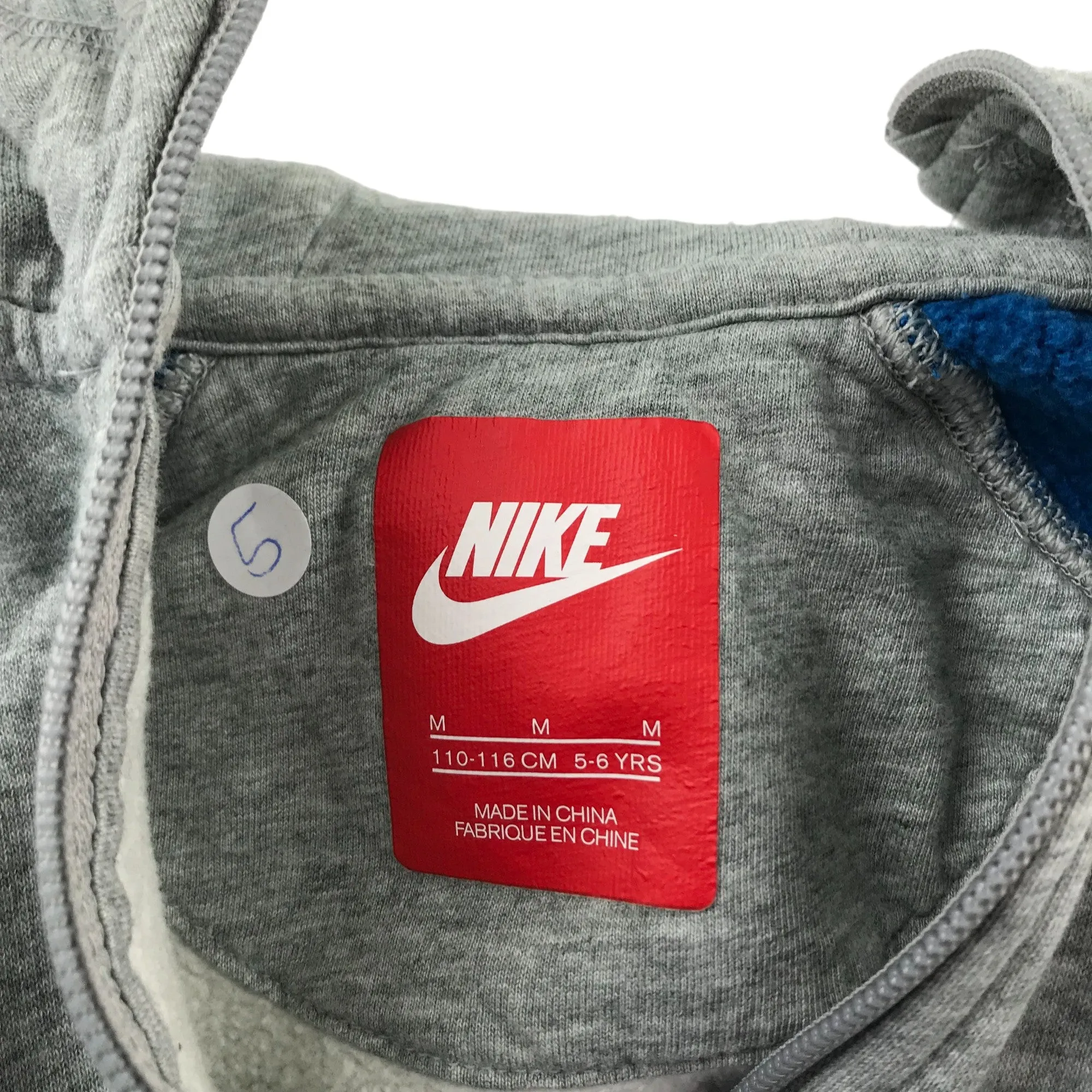 Nike hoodie 5-6 years light grey and blue panelled slightly cropped