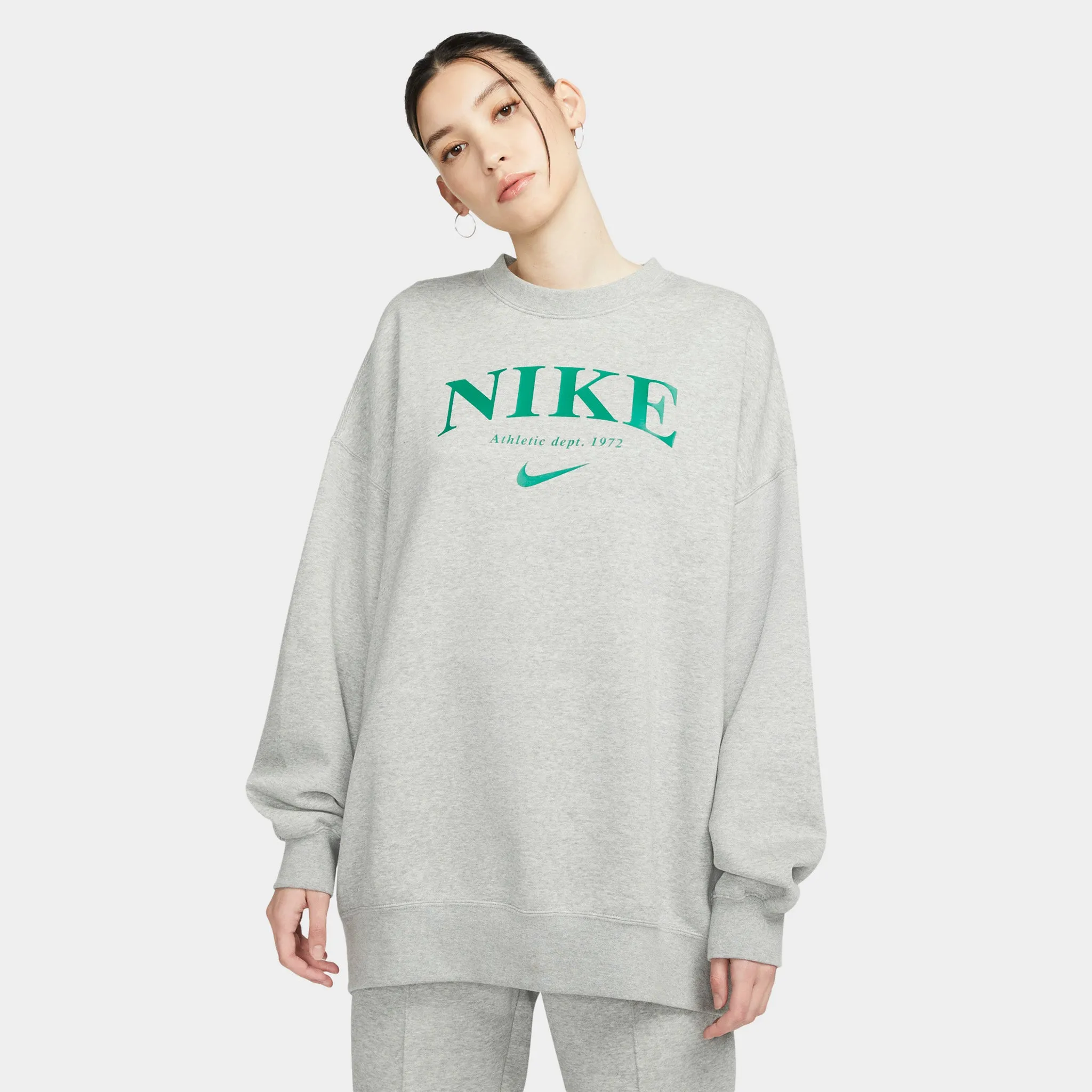 Nike Women's Sportswear Essentials Oversize Fleece Sweatshirt Dark Heather Grey / Malachite