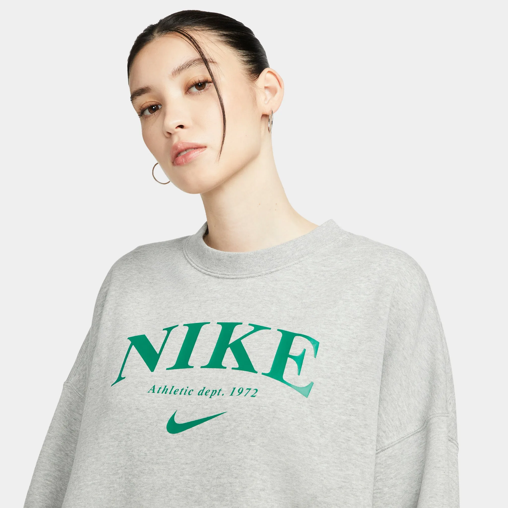 Nike Women's Sportswear Essentials Oversize Fleece Sweatshirt Dark Heather Grey / Malachite