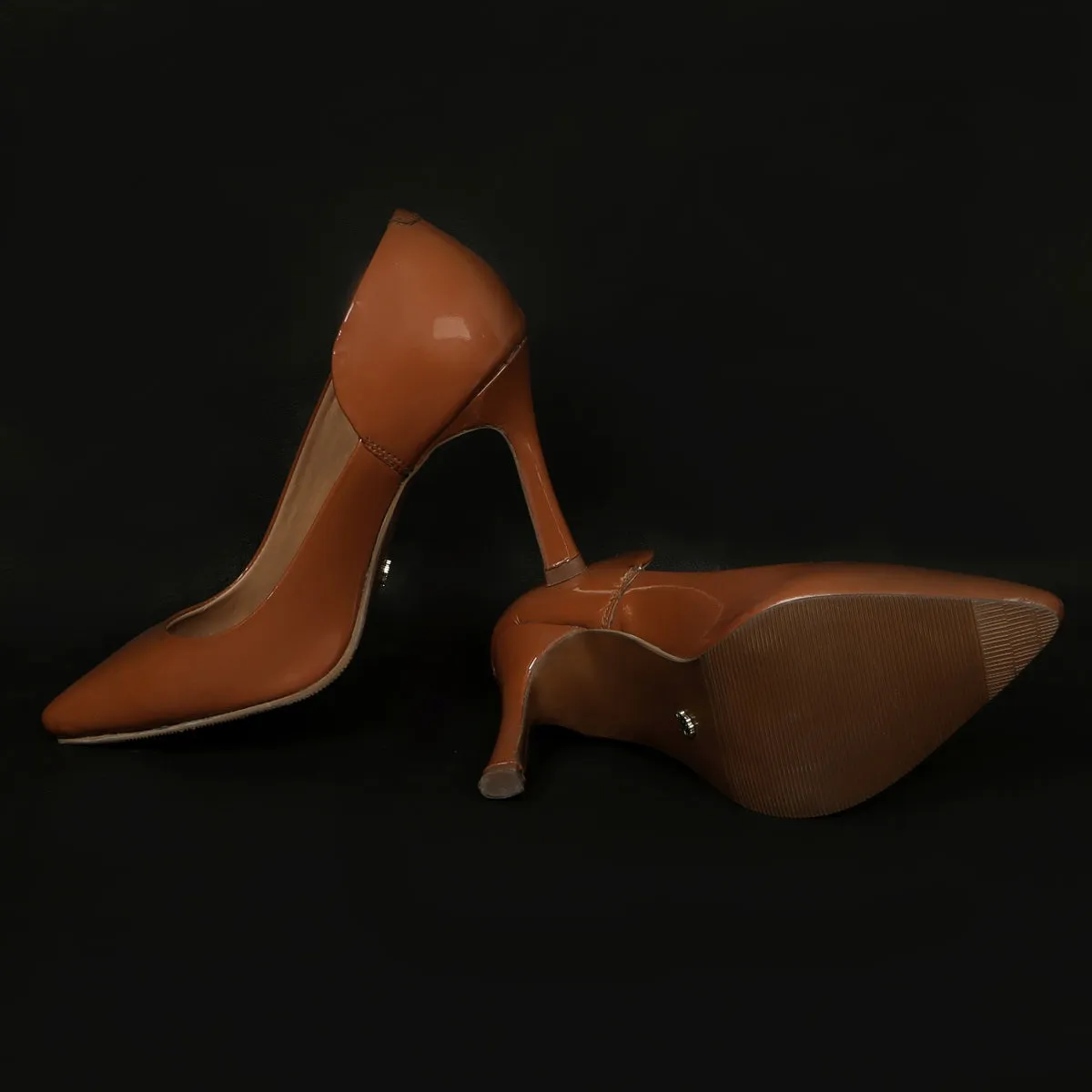 Partywear Stiletto Pencil Heel Pointed Toe Patent Brown Leather