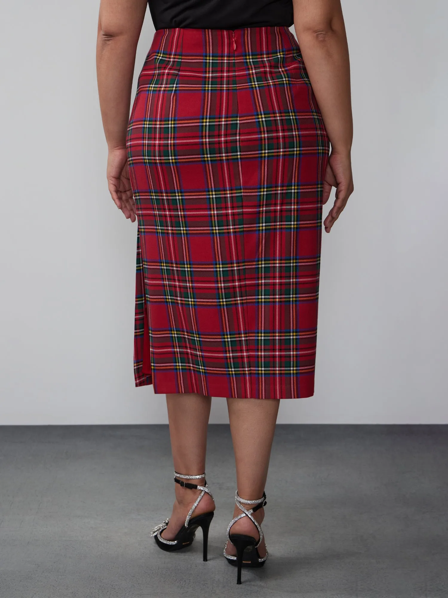 Plus Plaid Pencil Midi Skirt