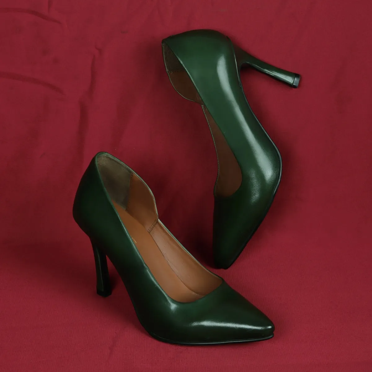 Pointed Toe Ladies formal Green Genuine Leather Sleek Stiletto Pencil Heel By Brune & Bareskin