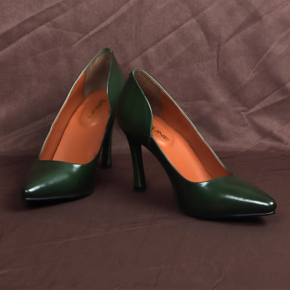 Pointed Toe Ladies formal Green Genuine Leather Sleek Stiletto Pencil Heel By Brune & Bareskin