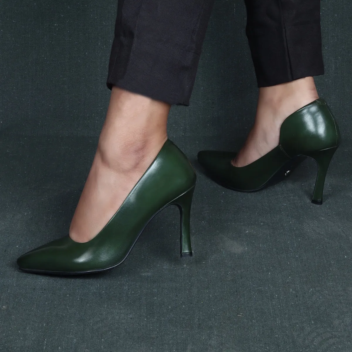 Pointed Toe Ladies formal Green Genuine Leather Sleek Stiletto Pencil Heel By Brune & Bareskin