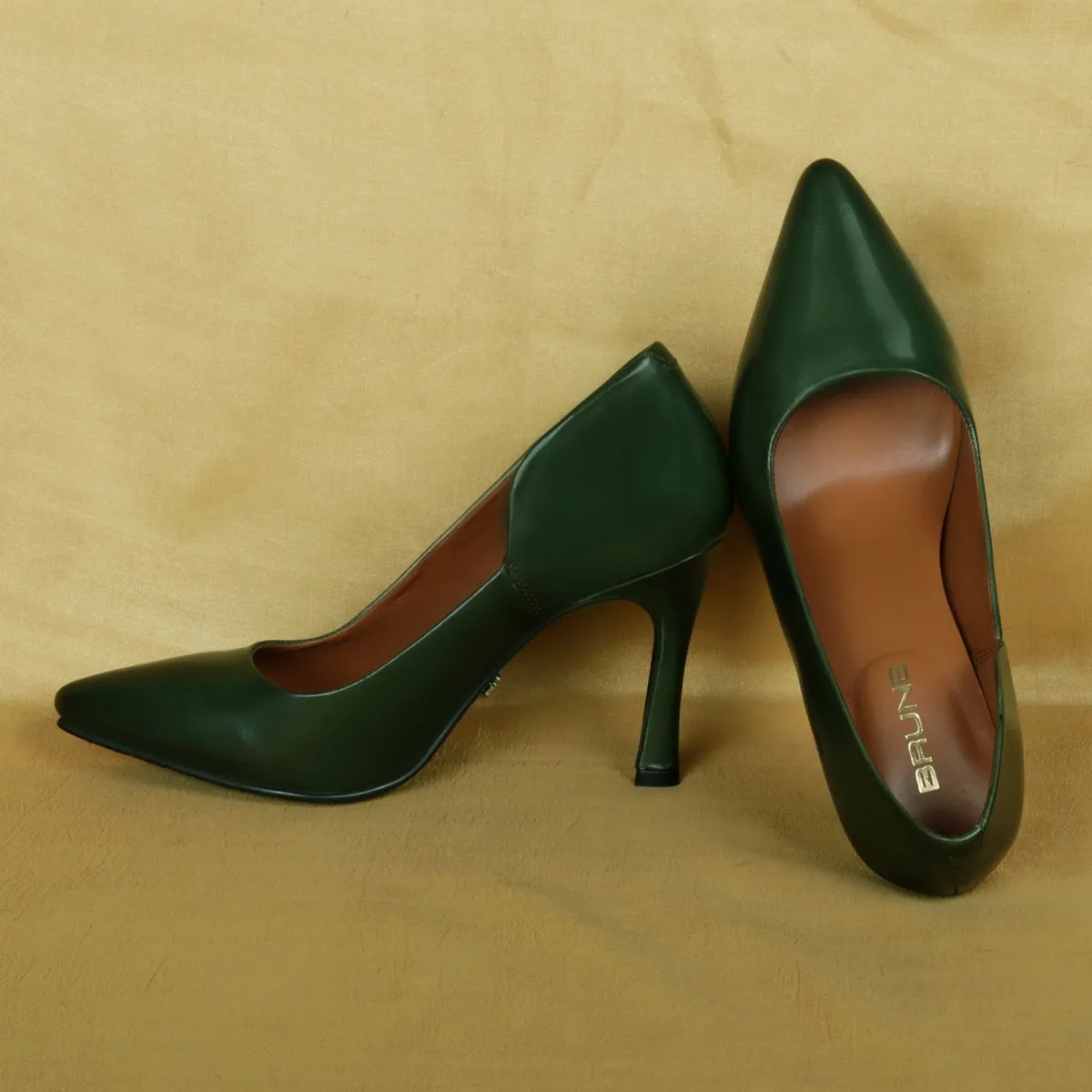 Pointed Toe Ladies formal Green Genuine Leather Sleek Stiletto Pencil Heel By Brune & Bareskin